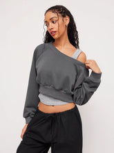 Terry Off-shoulder Cropped Oversized Sweatshirt & Ruched Tank Top