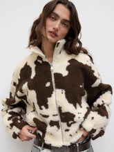 Fleece Funnel Neck Print Drawstring Oversized Jacket