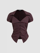 Cotton-blend Tartan Split Gingham Ruched Shirt