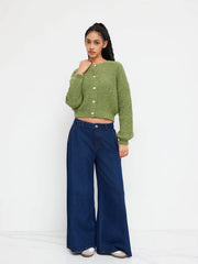 Knit Round Neckline Button Cardigan
