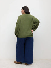 Knit Round Neckline Leaf Braid Oversized Sweater Curve & Plus