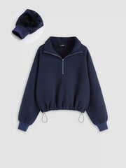 Fleece Zip Through Drawstring Sweatshirt