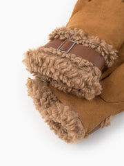Lamb Wool Faux Leather Belt Design Thick Warm Touchscreen Gloves
