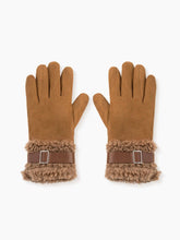 Lamb Wool Faux Leather Belt Design Thick Warm Touchscreen Gloves