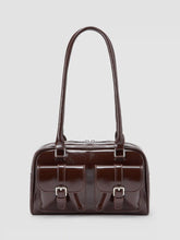 DOUBLE POCKET BOSTON FAUX LEATHER SHOULDER BAG