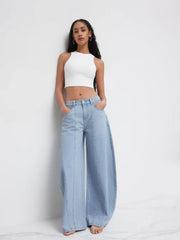 Denim Low Rise Pocket Barrel-leg Jeans