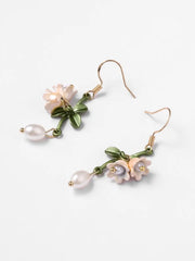 Flower Decor Faux Pearl Drop Earrings
