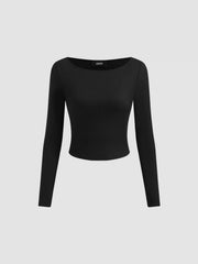 Boat Neck Long Sleeve Top & Mid Rise Straight Leg Trousers With Belt Set