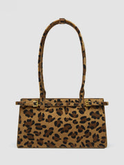 LEOPARD PRINT BELTED FAUX HORSE HAIR SHOULDER BAG