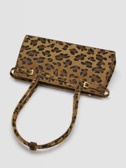 LEOPARD PRINT BELTED FAUX HORSE HAIR SHOULDER BAG