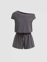 Asymmetrical Neck Drawstring Romper