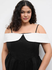 Square Neck Two Tone Ruffle Hem Mini Dress Curve & Plus
