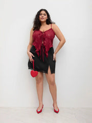 Lace Ruffle Hem Knotted Top Curve & Plus