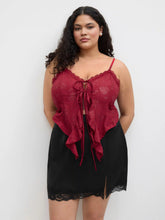 Lace Ruffle Hem Knotted Top Curve & Plus