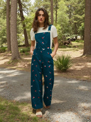 Corduroy Square Neck Mushroom Pattern Jumpsuit