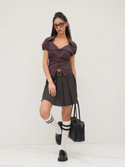 Cotton-blend Tartan Split Gingham Ruched Shirt