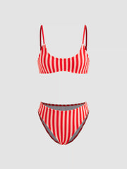 Terry U-neckline Stripe Bracelet Bikini Set & Cover Up Shorts