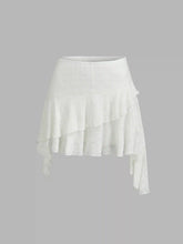 Low Rise Lace Floral Layered Ruffle Hem Mini Skirt