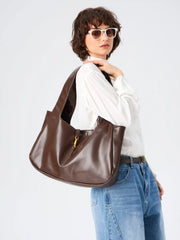 PUSH-LOCK DECOR FAUX LEATHER TOTE BAG