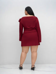 Asymmetrical Neck Knotted Ruched Mini Dress Curve & Plus