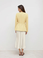 Round Neckline Button Up Split Blazer