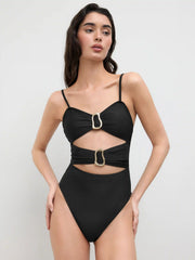 Shaping Sweetheart Cut Out O-ring One Piece Swimsuit With Sarong