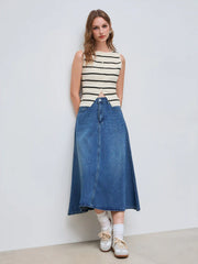 Knit Boat Neck Striped Button Split Vest