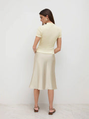 Satin High Rise Ruffle Midi Skirt