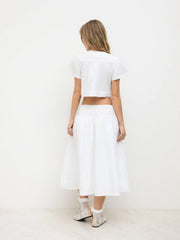Cotton Mid Rise Floral Embroidery Midi Skirt