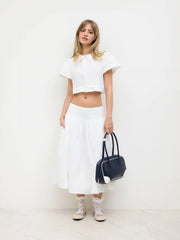Cotton Mid Rise Floral Embroidery Midi Skirt