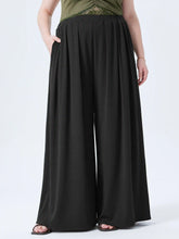 Solid Elastic Waist Pocket Wide Leg Pants Curve & Plus