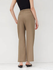 Petite Mid Rise Solid Belted Straight Leg Trousers