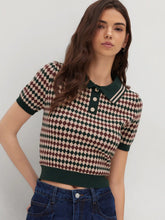 Knit Polo Argyle Short Sleeve Top