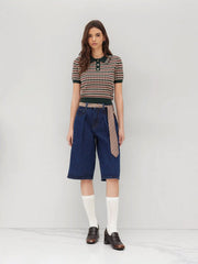 Knit Polo Argyle Short Sleeve Top