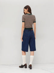 Knit Polo Argyle Short Sleeve Top