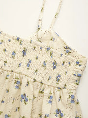 Jacquard Sweetheart Ditsy Floral Ruffle Hem Shirred Cami Top