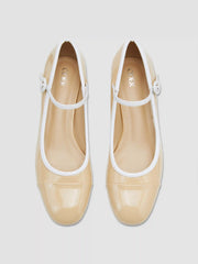 TWO-TONE FAUX PATENT LEATHER MID HEEL MARY JANE SHOES