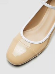 TWO-TONE FAUX PATENT LEATHER MID HEEL MARY JANE SHOES