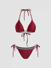 V-neck Beaded Halter Cheeky Bikini Set