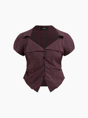 Cotton-blend Tartan Split Ruched Shirt Curve & Plus