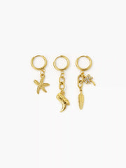 3PCS STARFISH & BOOTS & COCONUT TREE & FEATHER 18K GOLD PLATED STAINLESS STEEL SHOE CHARM SET