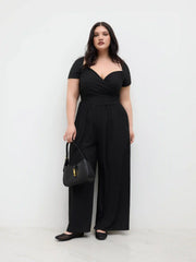 V-neck Ruched Straight Leg Jumpsuit Curve & Plus