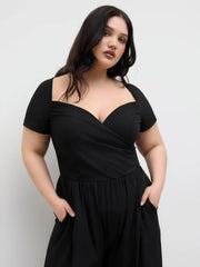 V-neck Ruched Straight Leg Jumpsuit Curve & Plus