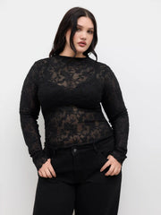 Lace Stand Collar Lettuce Trim Top Curve & Plus