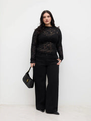 Lace Stand Collar Lettuce Trim Top Curve & Plus