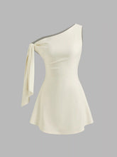Asymmetrical Neck Knotted Mini Dress