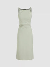 Boat Neck Twist Ruched Midi Dress