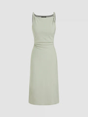 Boat Neck Twist Ruched Midi Dress