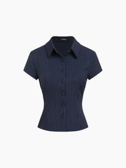 Collar Stripe Short Sleeve Shirt