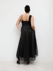 Mesh Asymmetrical Neck Glitter Corset Maxi Dress Curve & Plus